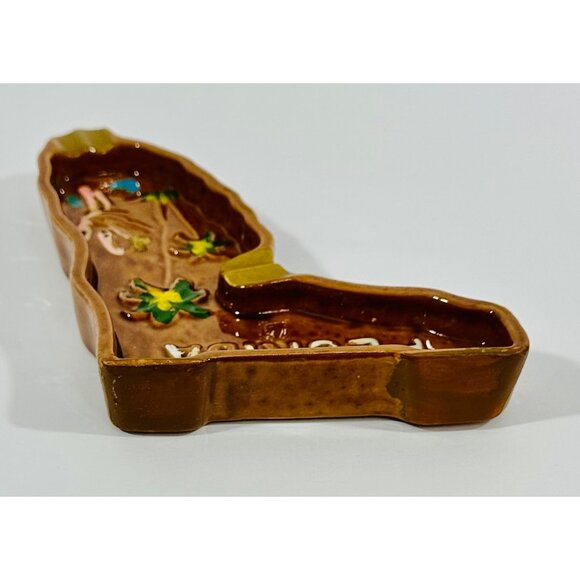 Vintage Florida Shaped Ceramic Ashtray Tropical Design Flamingo Palm Trees - Picture 5 of 8